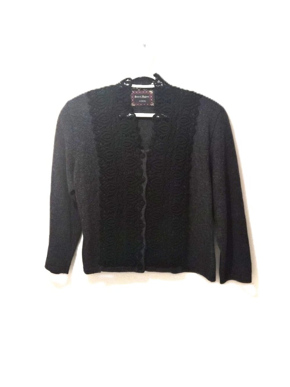 VTG de Pietri Wool Angora Crop Cardigan w/Wide Black Lace Goth Victorian Grunge